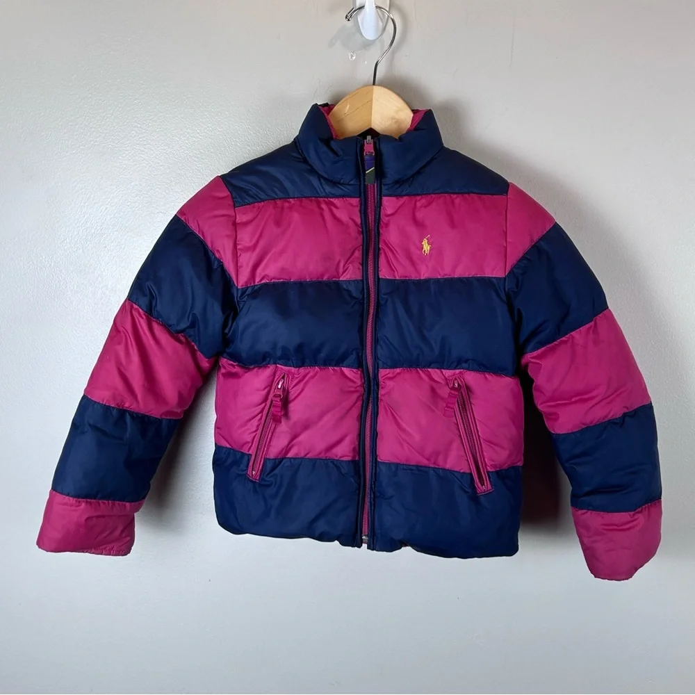 Vtg 90s Ralph Lauren Down Puffer Jacket‎ Girls Small Reversible Pony Crested